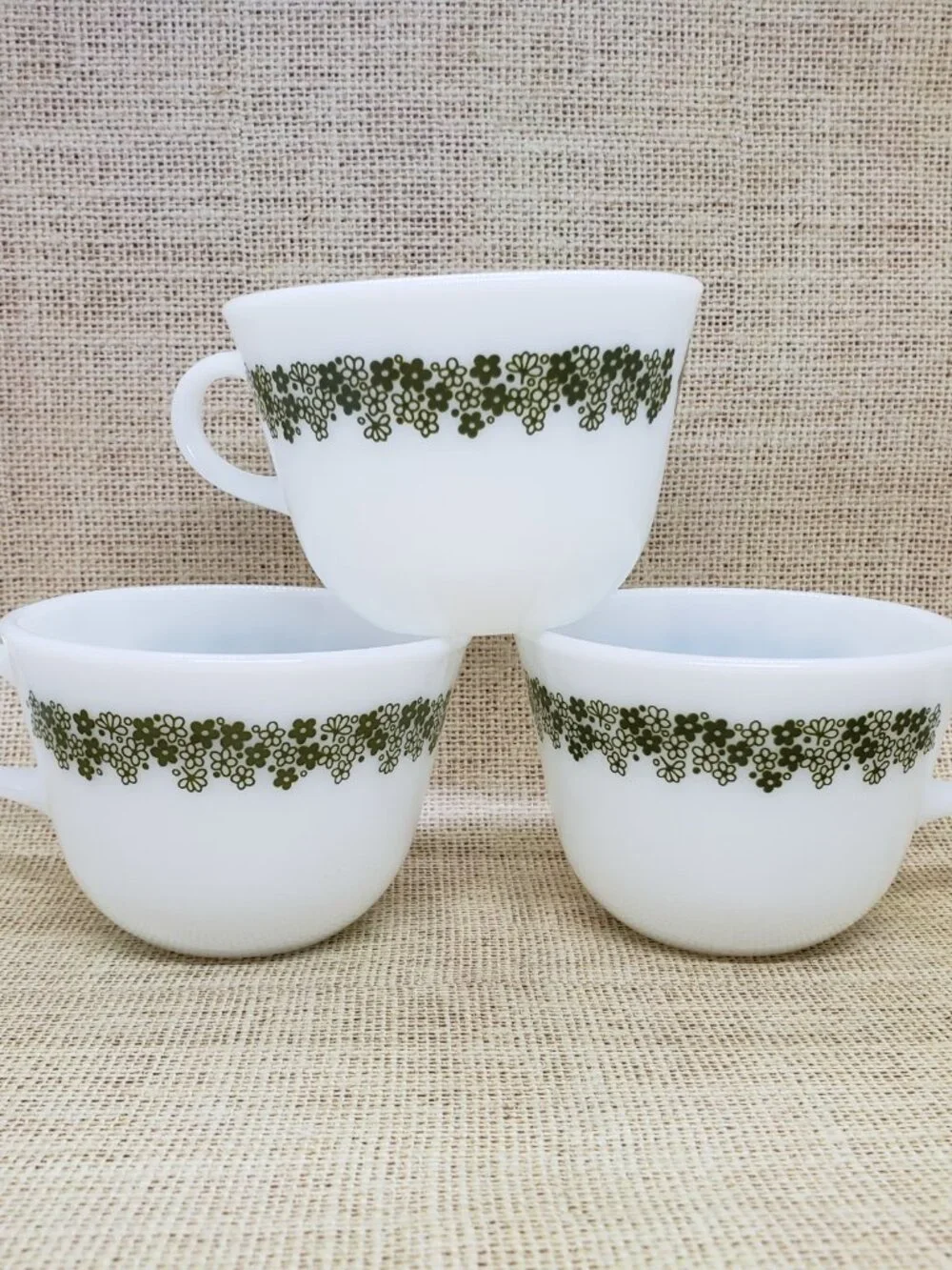 3 Pyrex Spring Blossom Mugs White Green Flower Crazy Daisy Corelle Compatibles - Picture 10 of 10